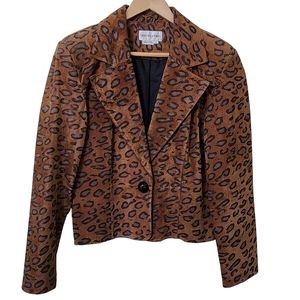 Bloomingdales Leopard Print Leather Bomber Jacket